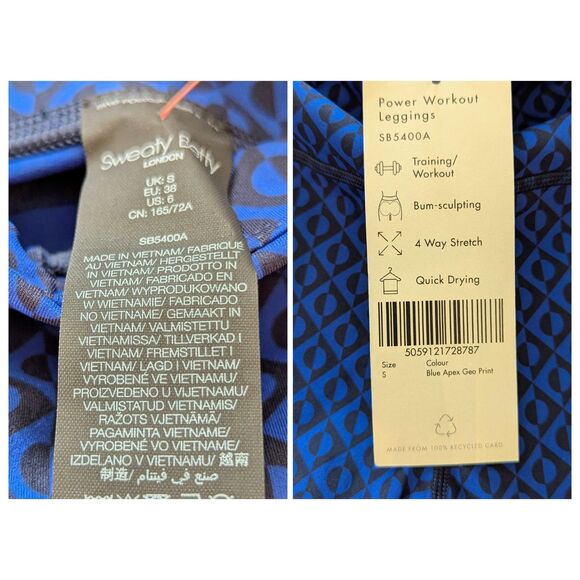 NWT  Sweaty Betty Power Blue Apex Geo Print Full Length Leggings  Sz S - Picture 8 of 9